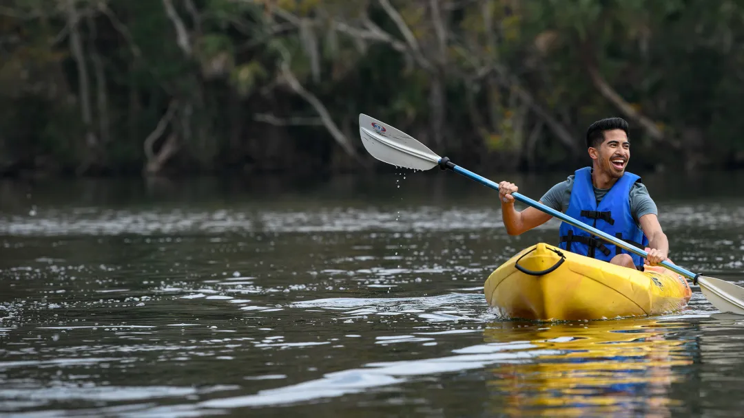 Man kayaking at DeLeon Springs.