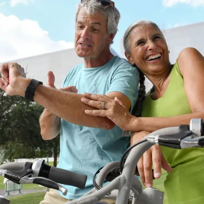 Senior couple on a bike ride.