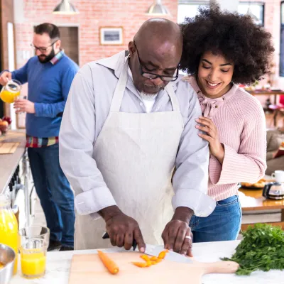 A family prepares a healthy and nutritious meal.