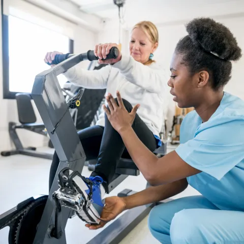 A Therapist Helps a Patient Through a Physical Therapy Session.