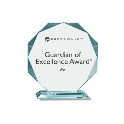 Press Ganey Guardian of Excellence Award trophy.