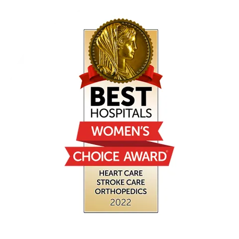 A gold ribbon listing what AdventHealth is recognized for in 2022