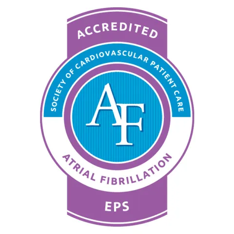 Atrial Fibrillation from the Society of Cardiovascular Patient Care Certification logo.