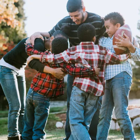 A team football huddle.