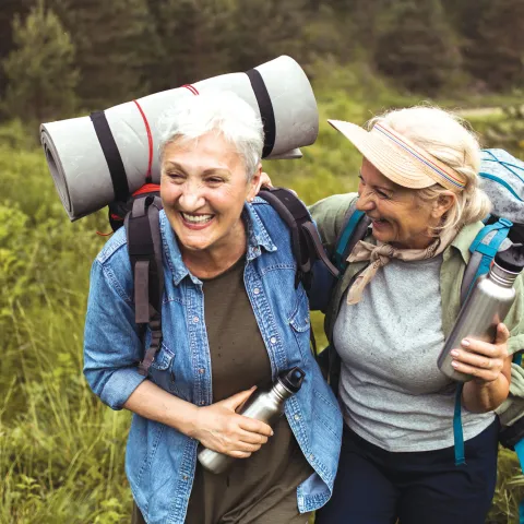 Friends hiking in the Blue Ridge Mountains.