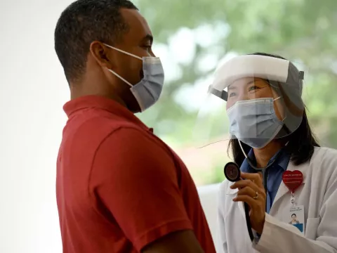 A man at a doctor's appointment.